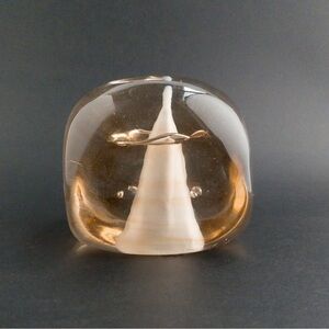 Vintage Abstract Art Glass Paperweight Rose Peach Colour Square Shape